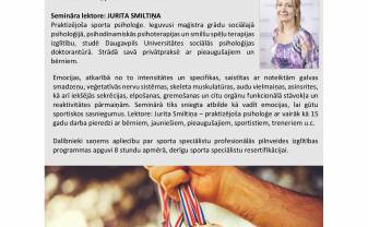Vēl var paspēt pieteikties semināram ''Emocijas sportā''