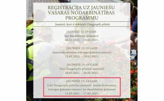 Reģistrācija jauniešiem (13-14 gadi) uz vasaras nodarbinātības programmu sāksies 13.martā!