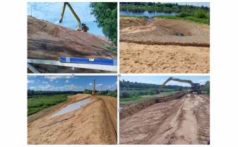 Daugavas upes labajā krastā turpinās aizsargdambja būvniecības darbi