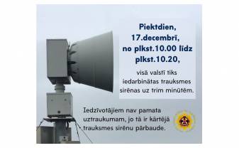 VUGD šodien veiks trauksmes sirēnu pārbaudi